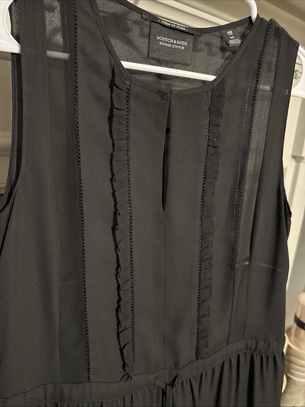 Scotch & Soda Black Sleeveless Ruffle-Trim Maxi Dress EUC